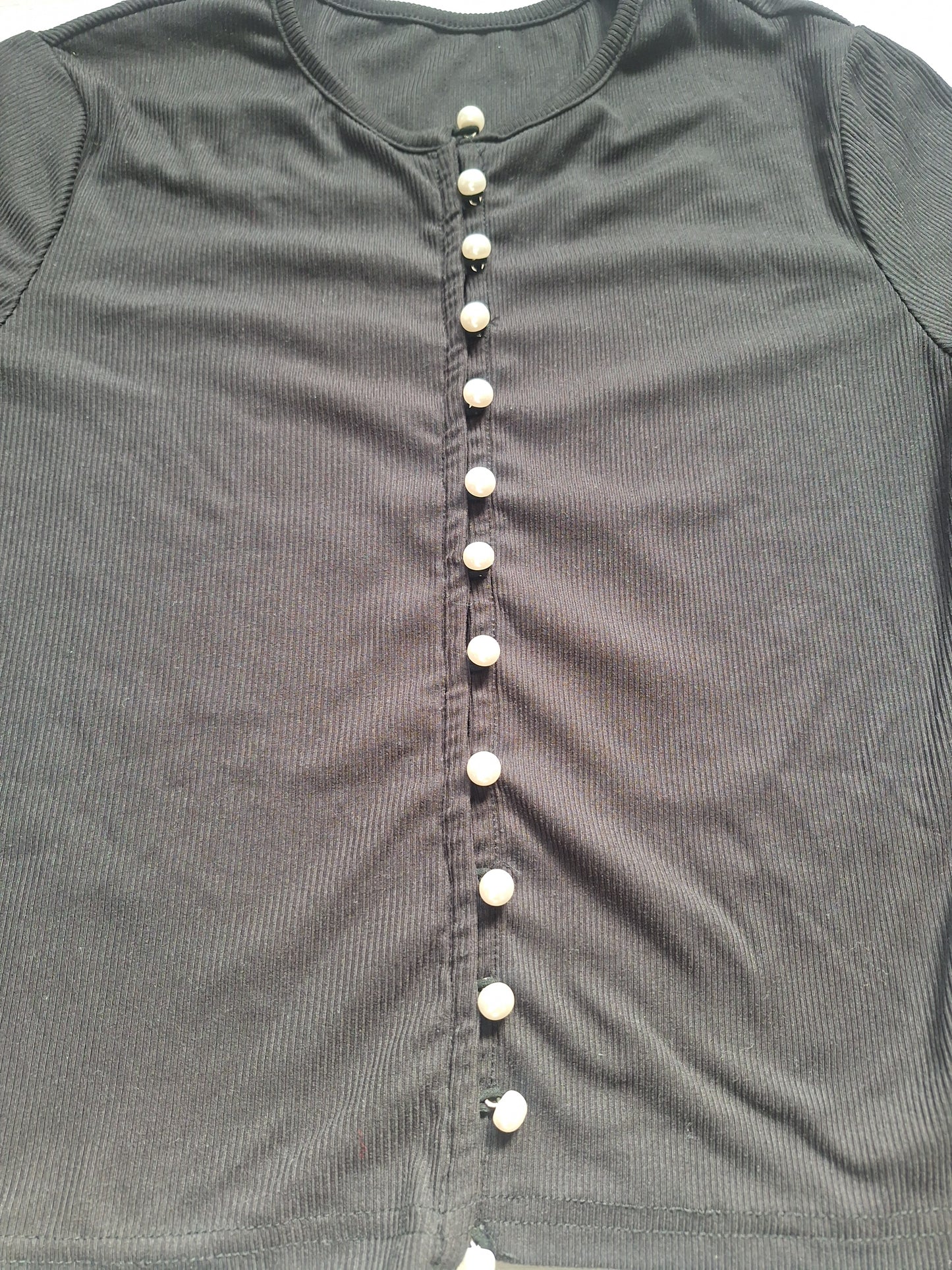 Shein Rippshirt Perlenknöpfen 38