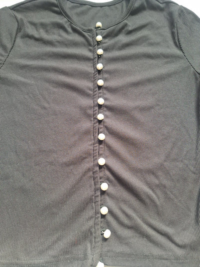 Shein Rippshirt Perlenknöpfen 38
